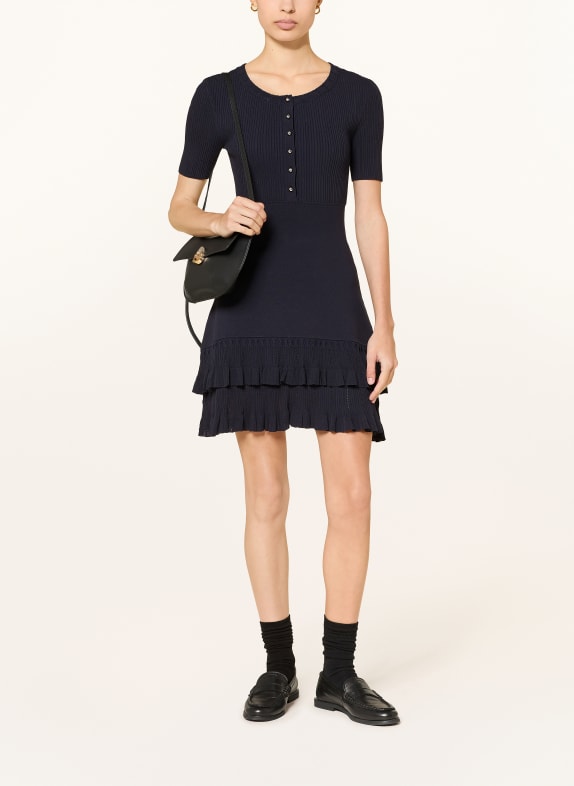 CLAUDIE PIERLOT Sukienka z dzianiny z falbanami GRANATOWY