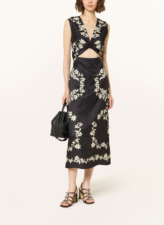 CLAUDIE PIERLOT Kleid mit Cut-out SCHWARZ / ECRU