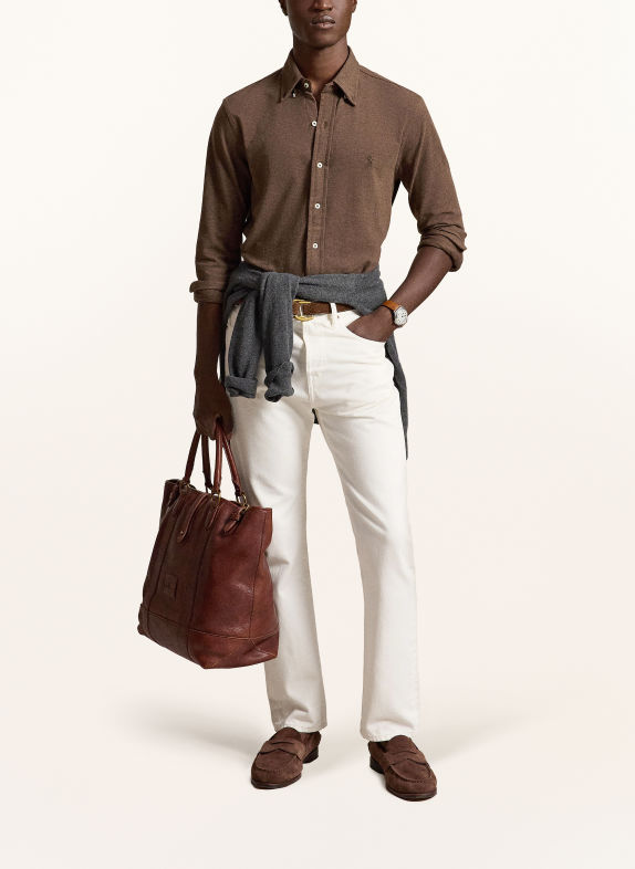 POLO RALPH LAUREN Piqué-overhemd Custom Fit MARRON FONCÉ