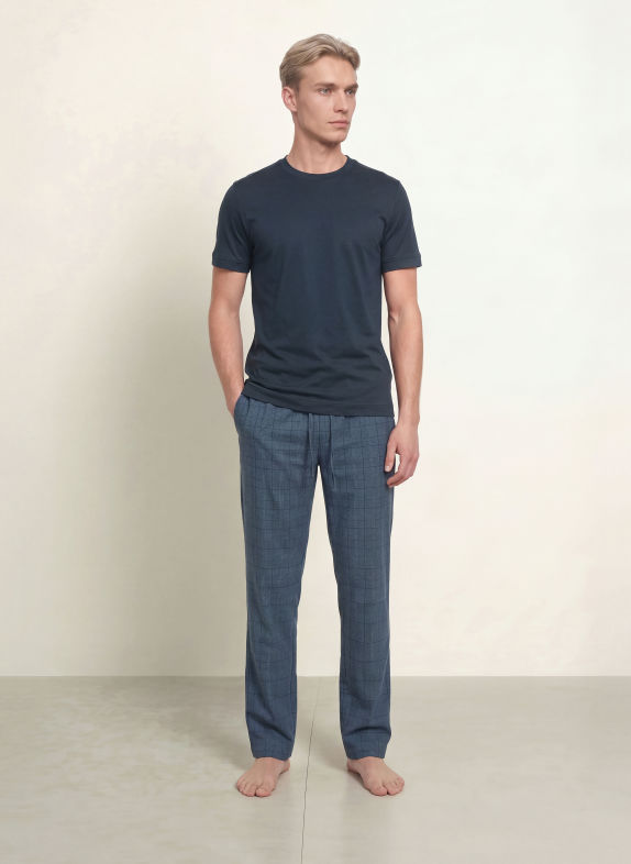zimmerli Schlafhose COZY FLANNELL aus Flanell HELLBLAU / DUNKELGRAU