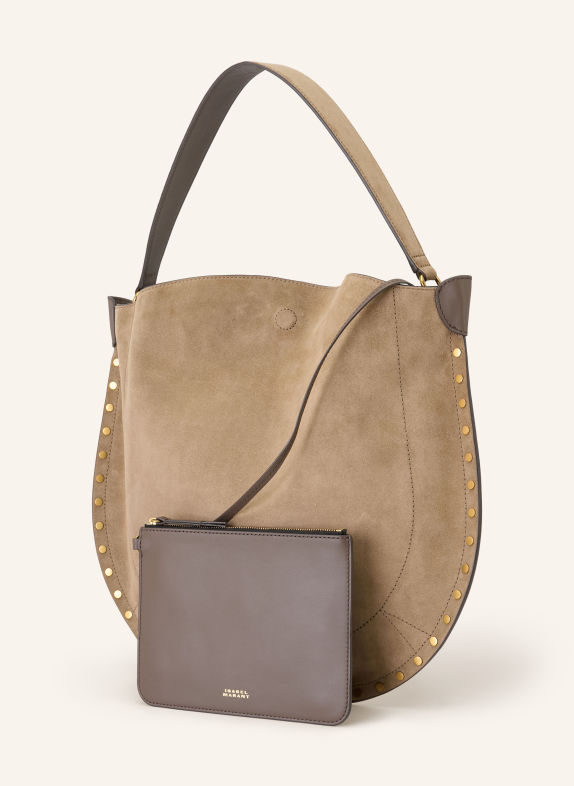 ISABEL MARANT Sac cabas OSKAN avec pochette et rivets CHAMEAU / OR