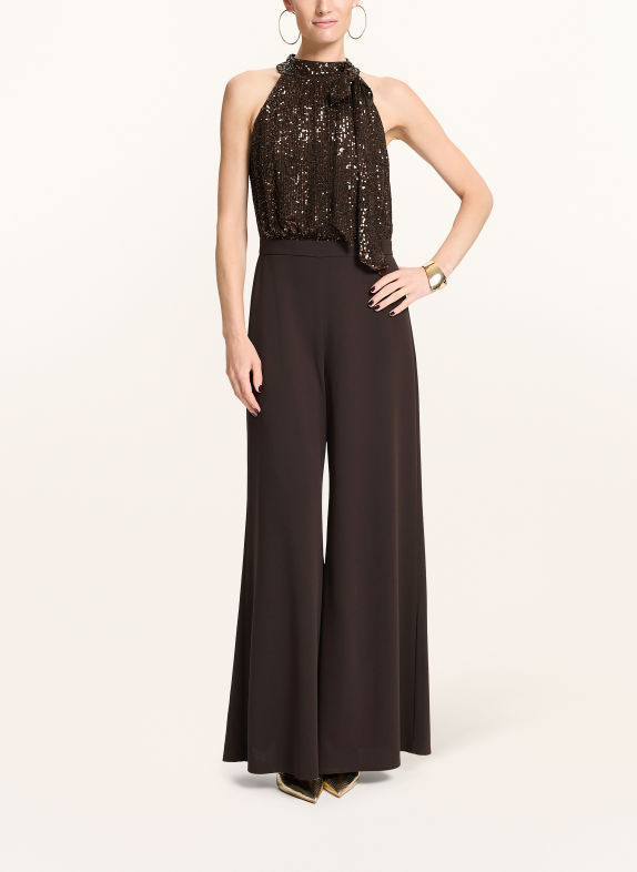 SWING Jumpsuit with detachable bow and sequins DARK BROWN