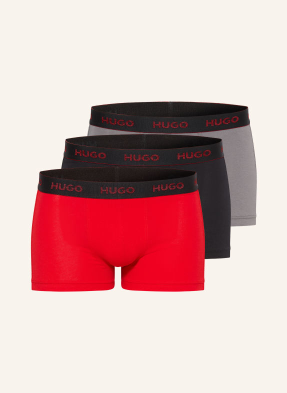 HUGO 3-pak boxershorts RØD / GRÅ / SORT