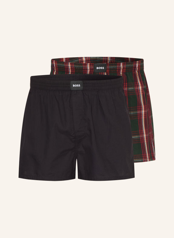 BOSS 2er-Pack Web-Boxershorts S. CW PEACH DUNKELROT / DUNKELGRÜN / SCHWARZ