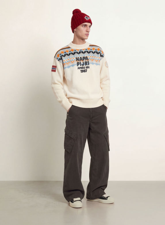 NAPAPIJRI Pull D-FIAMES C CRÈME / ORANGE / BLEU CLAIR