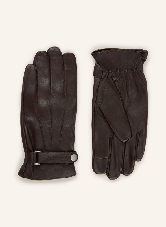 Calvin Klein Leather gloves with touch screen function DARK BROWN