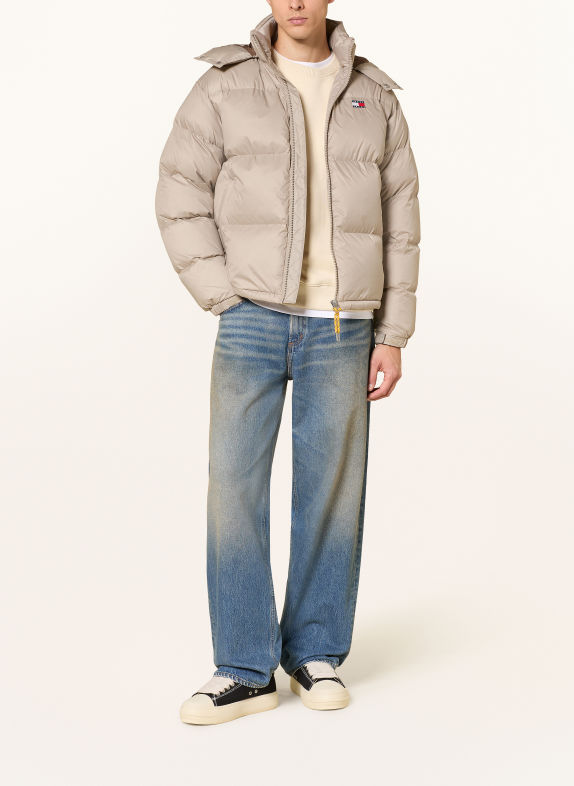 TOMMY JEANS Down jacket ALASKA with detachable hood LIGHT GRAY