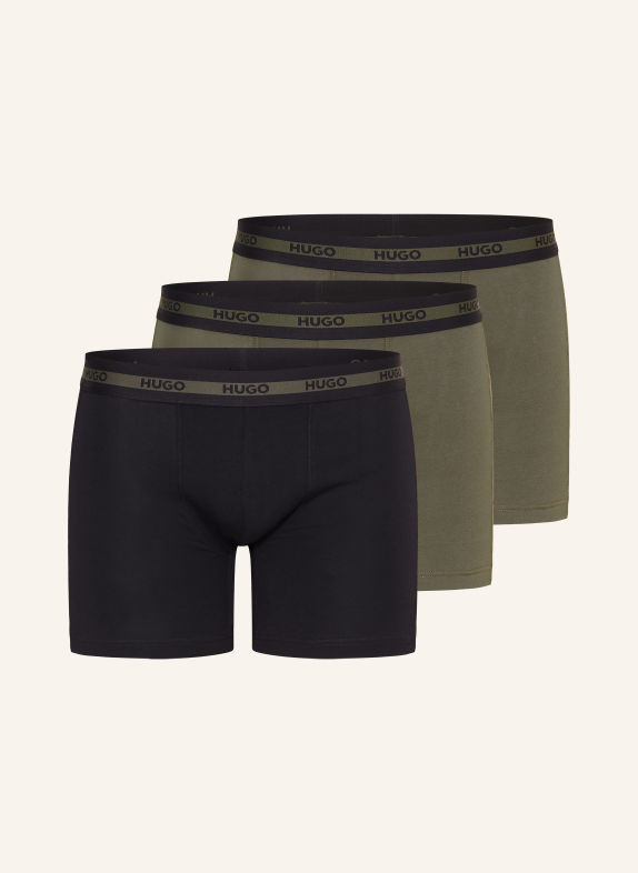 HUGO 3er-Pack Boxershorts PLANET DES KHAKI / SCHWARZ