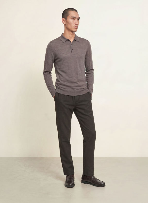 seidensticker Knitted polo shirt made of merino wool TAUPE