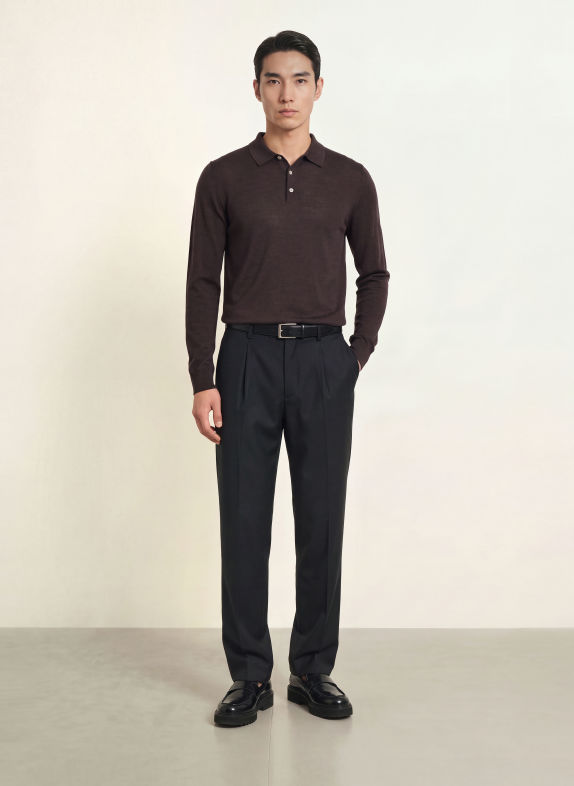 seidensticker Knitted polo shirt made of merino wool DARK BROWN