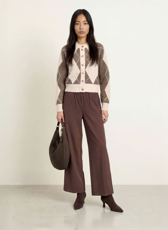 Y.A.S. Marlene pants with glitter thread DARK BROWN / CREAM