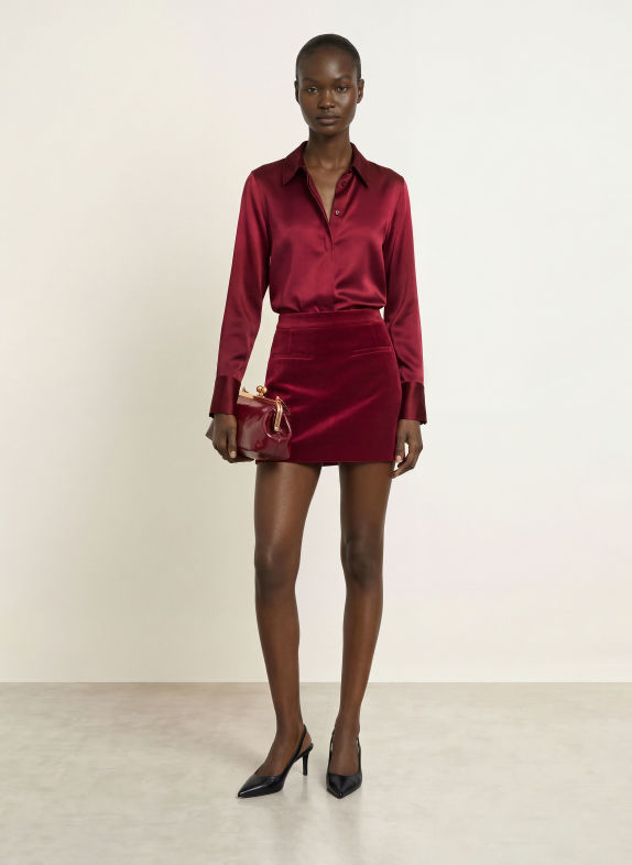 REISS Chemisier AMEIRA en soie ROUGE FONCÉ