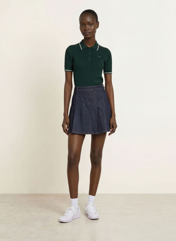LACOSTE knitted polo shirt DARK GREEN / ECRU