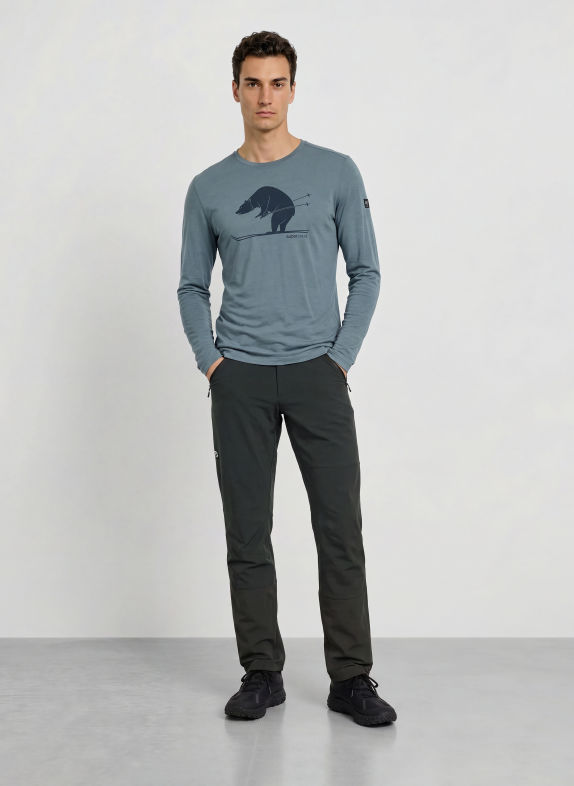 super.natural Tričko s dlouhým rukávem KARL s příměsí merino vlny ČERNOŠEDÁ / TMAVĚ MODRÁ