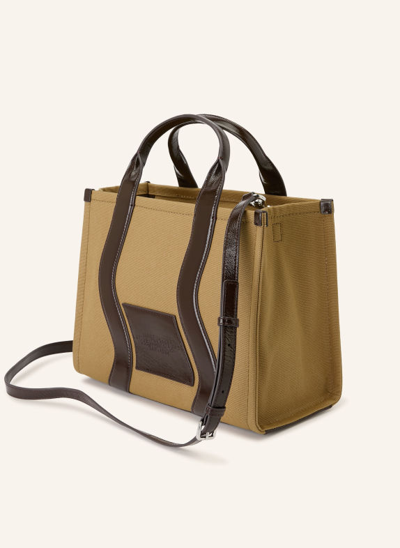 MARC JACOBS Shoppers THE MEDUM CANVAS TOTE WAVY STRIPES LEATHER CAMEL / SILVER / DARK BROWN