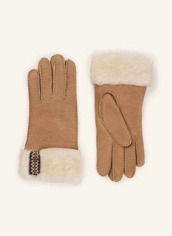UGG SHEEPSKIN UGGBRAID Gloves with touchscreen functionality CAMEL / ECRU