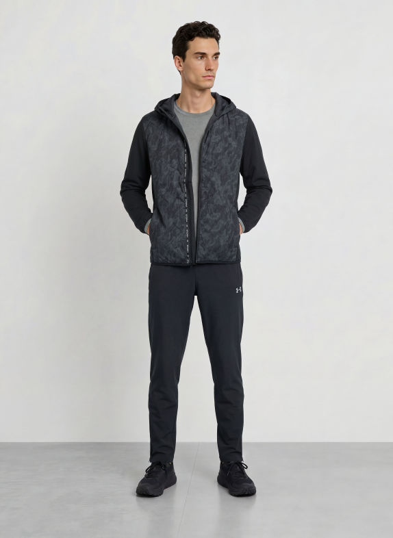 UNDER ARMOUR Běžecká bunda UA VELOCITI COLD WEATHER STORM ČERNÁ / ŠEDÁ / BÍLÁ