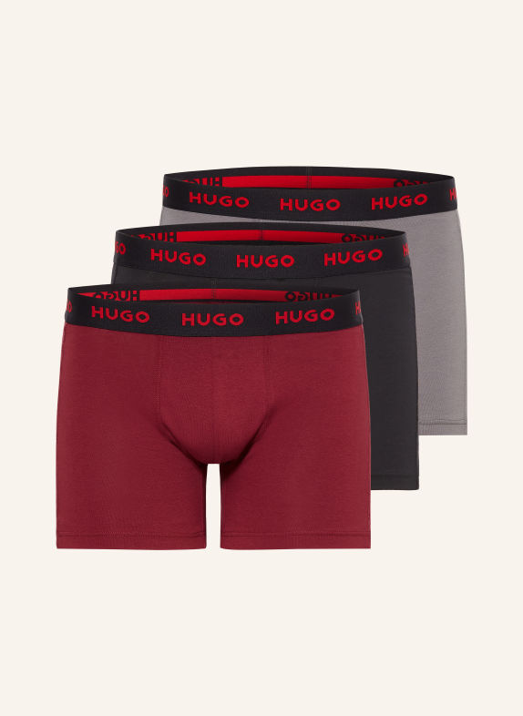 HUGO 3-pack of Boxer shorts BLACK / GRAY / DARK RED