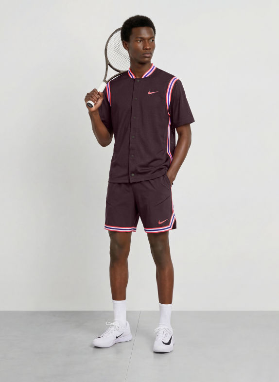 Nike Funkční košile COURT SLAM Loose Fit TMAVĚ FIALOVÁ / NEONOVĚ ČERVENÁ / MODRÁ