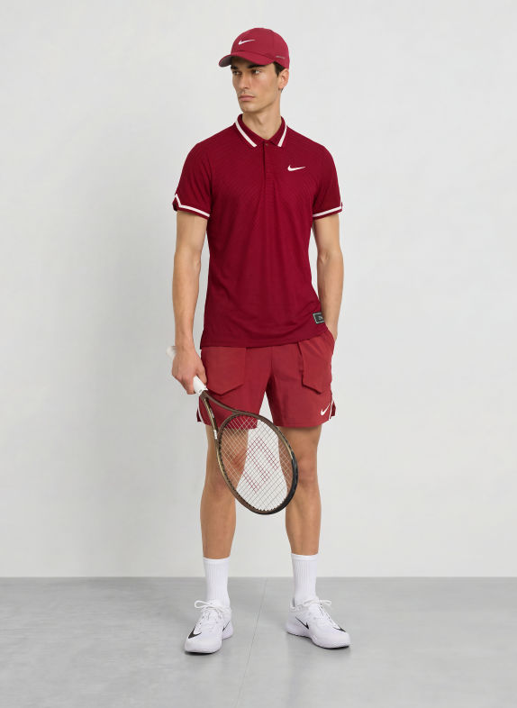 Nike Funkční polokošile COURT SLAM TMAVĚ ČERVENÁ / BÍLÁ