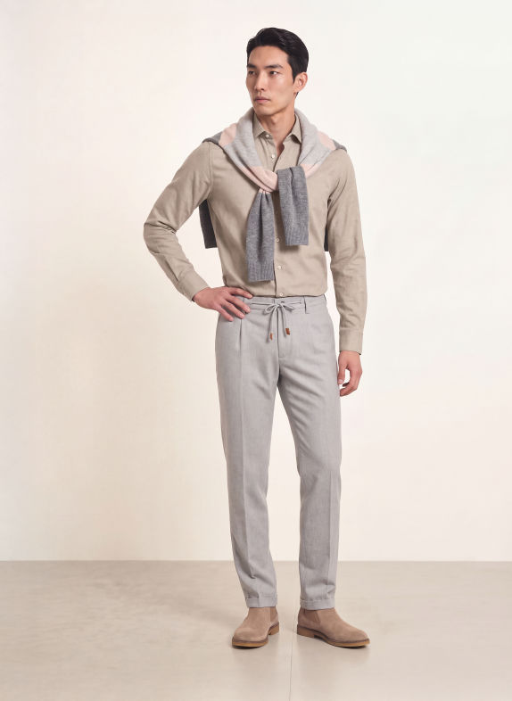 Stenströms Slim-Fit Flannel Shirt BEIGE