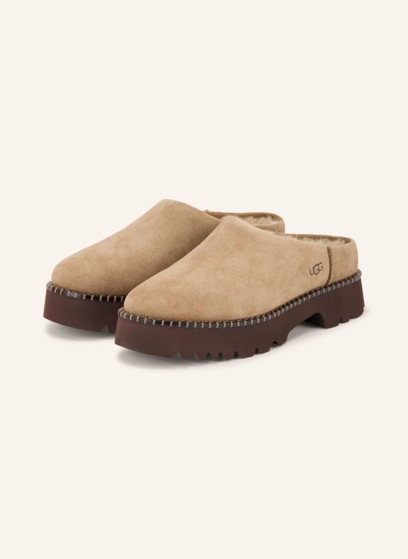 UGG UPTOWNER Platform Mules LIGHT BROWN / DARK BROWN