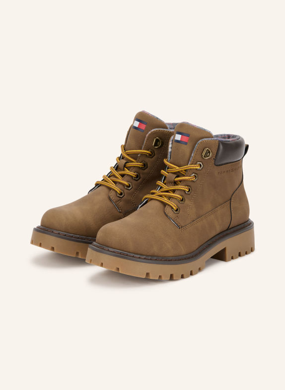 TOMMY HILFIGER Snørestøvler BRUN / MØRKEBRUN