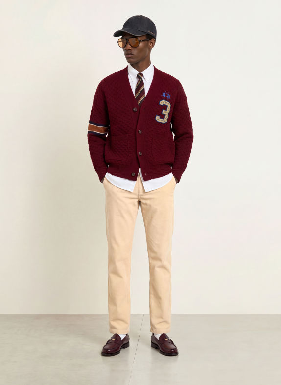 LA MARTINA Cardigan DARK RED / BEIGE / DARK BLUE
