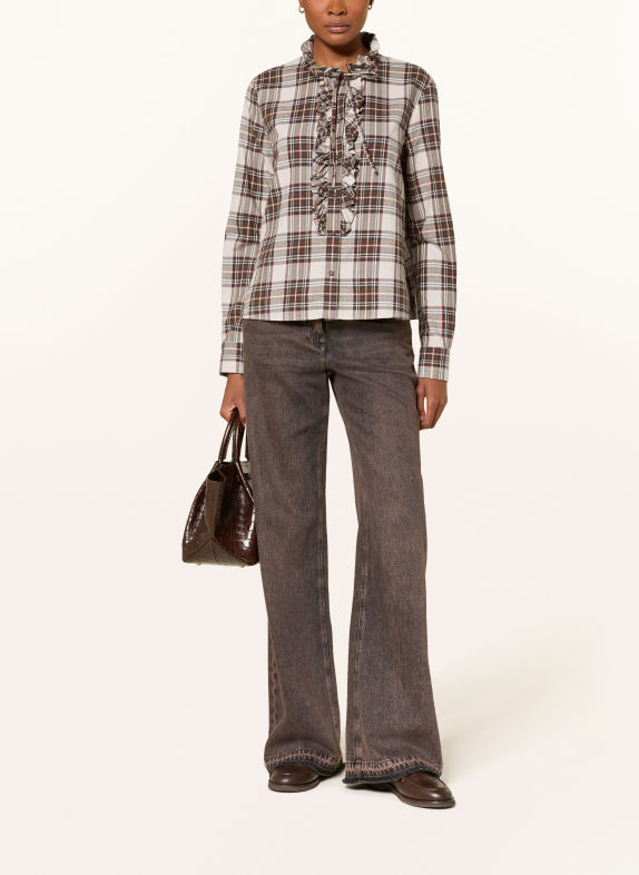 van Laack Flanellbluse VL-NHEA-W57AKS mit Rüschen BEIGE / BRAUN / DUNKELBLAU