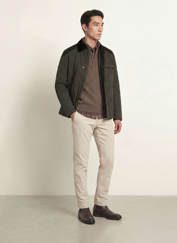 HACKETT LONDON KINLOCH Quilted Jacket OLIVE / DARK BROWN