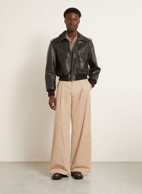 JIL SANDER Leather jacket DARK BROWN