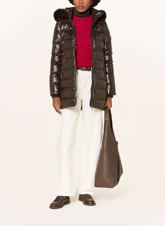 TOMMY HILFIGER Down coat with removable hood and faux fur DARK BROWN