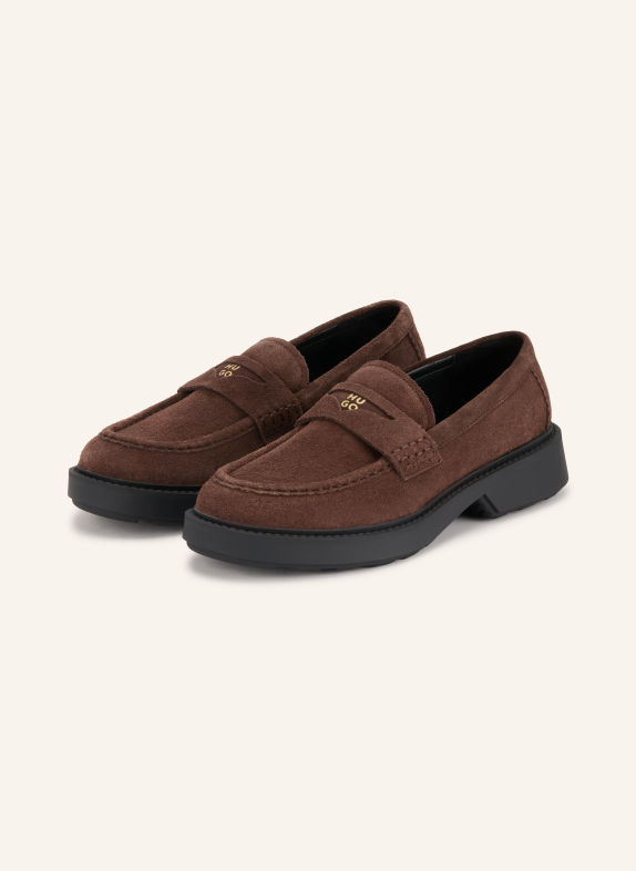 HUGO Penny loafers ANGEY CIEMNOBRĄZOWY / ZŁOTY