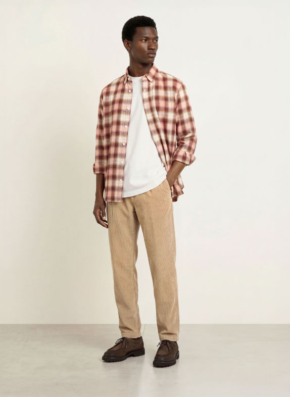 NOWADAYS Comfort Fit Flannel Shirt DUSKY PINK / BROWN / ROSE