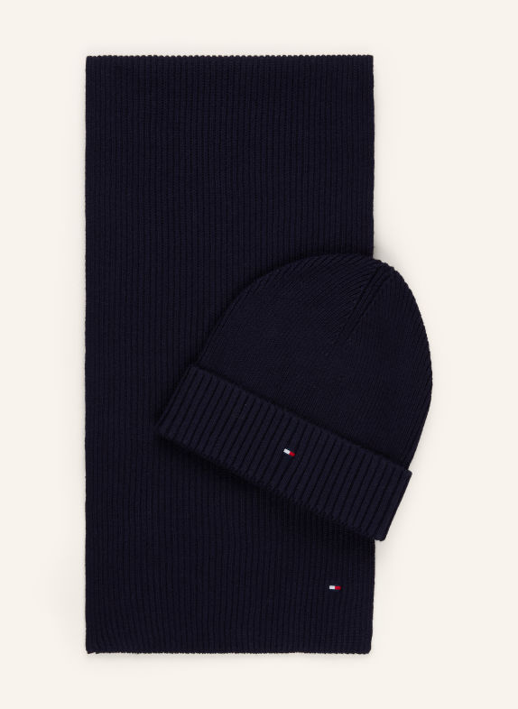 TOMMY HILFIGER Set: sjaal en Muts DONKERBLAUW