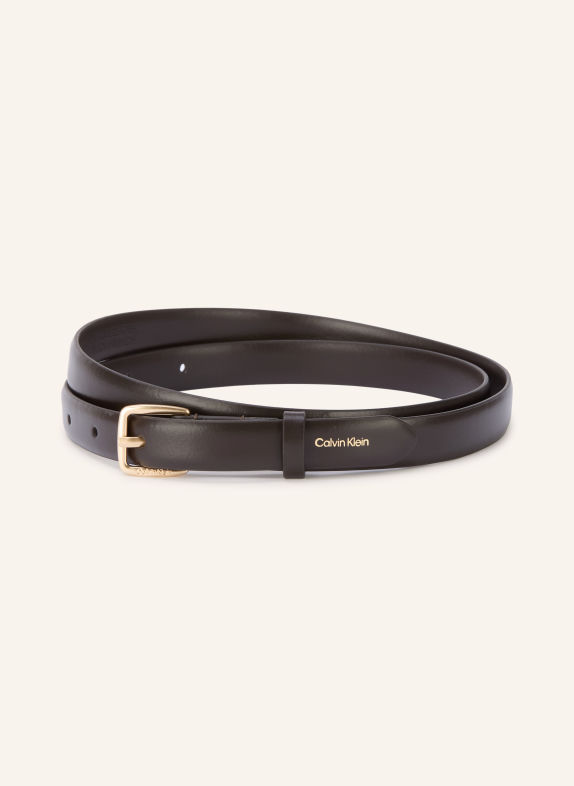 Calvin Klein Leather belt DARK BROWN / GOLD