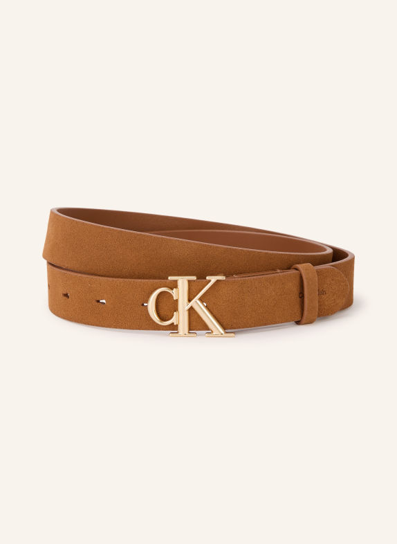 Calvin Klein Leather belt COGNAC / GOLD