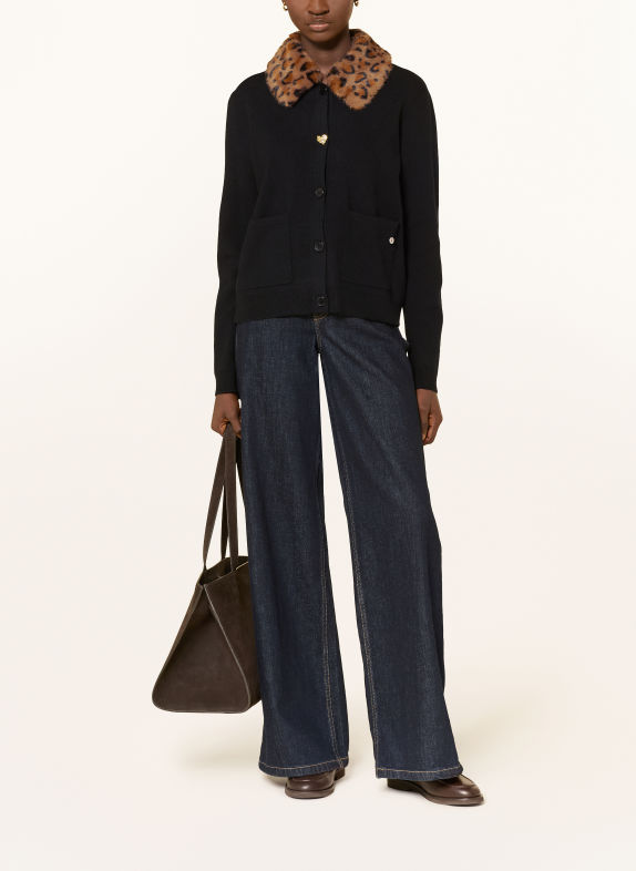 FRIEDA & FREDDIES Cardigan with a detachable faux fur collar BLACK / CAMEL / COGNAC