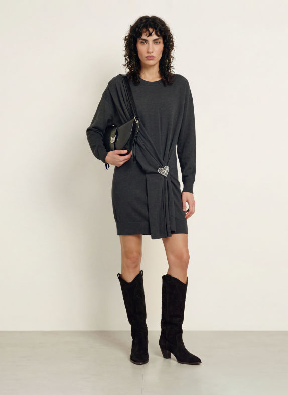 MARANT ÉTOILE Strickkleid FLORISSE mit Schmucksteinen DUNKELGRAU