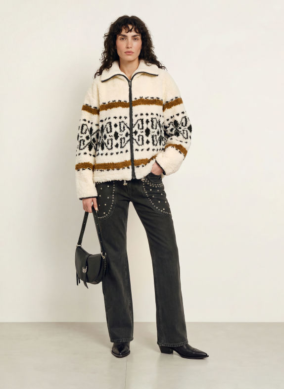 MARANT ÉTOILE LIJKA Teddy Fur Jacket ECRU / BROWN / BLACK
