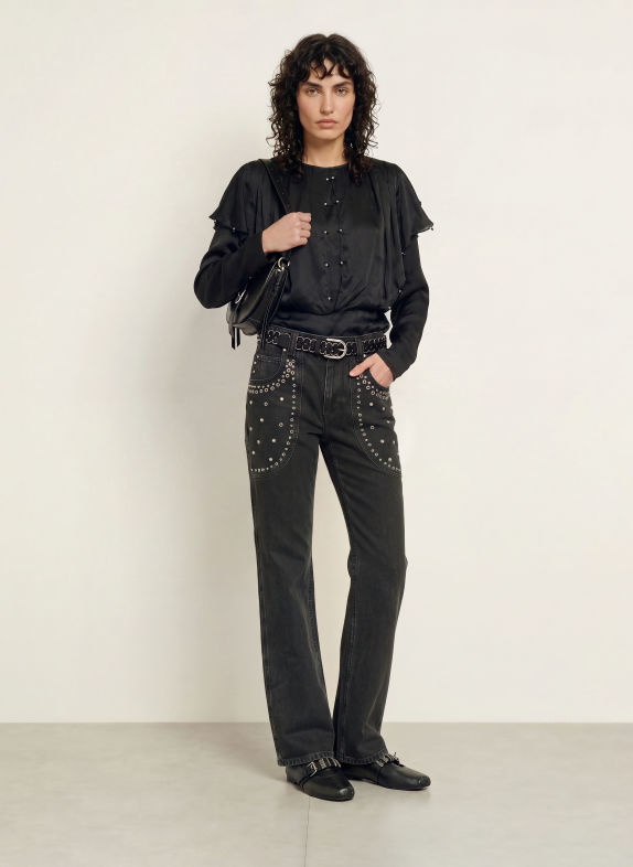 MARANT ÉTOILE BREMA Satin Shirt blouse with Rhinestones BLACK