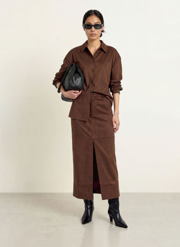 ELEH Faux-leather skirt DARK BROWN