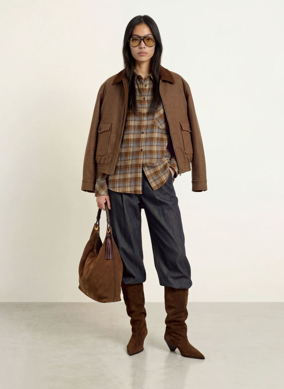 ELEH Bluză-cămașă oversized din flanel MARO ÎNCHIS / BEJ / ALBASTRU