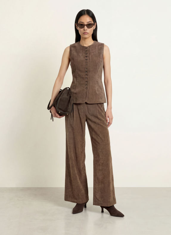 ELEH Vestă tip blazer din catifea TAUPE