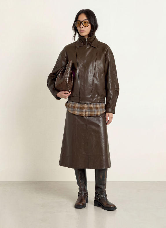 ELEH Leather-look jacket DARK BROWN