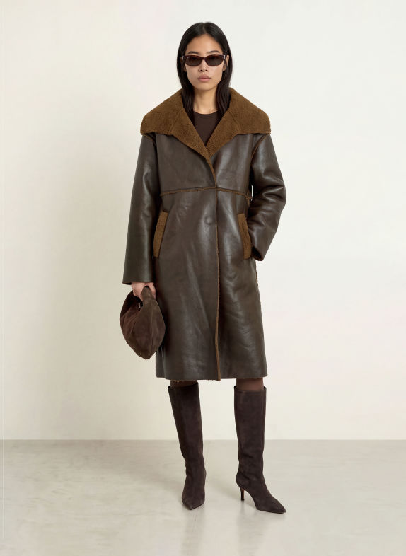 ELEH Faux-leather coat DARK BROWN