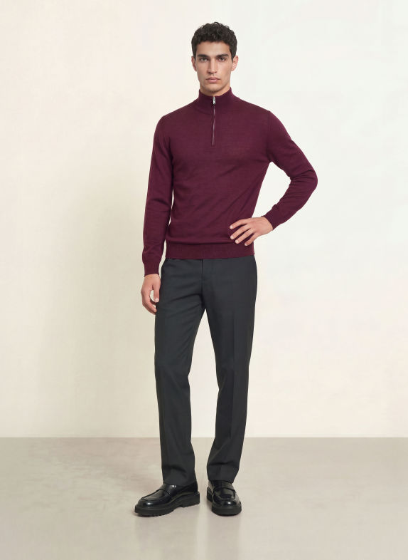 seidensticker Merino wool half-zip sweater DARK PURPLE