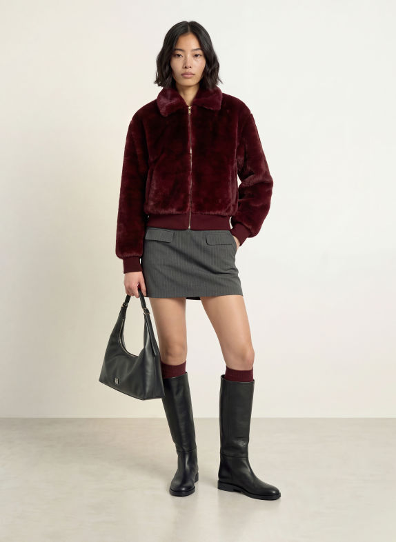 TOMMY JEANS Jachetă din blană artificială ROȘU ÎNCHIS