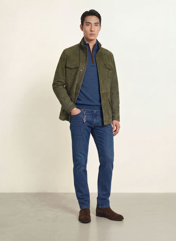 PAUL & SHARK Half-zip sweater BLUE / DARK BROWN
