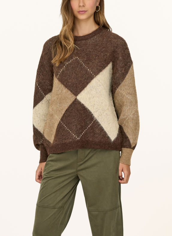 ONLY Sweater DARK BROWN / LIGHT BROWN / CREAM